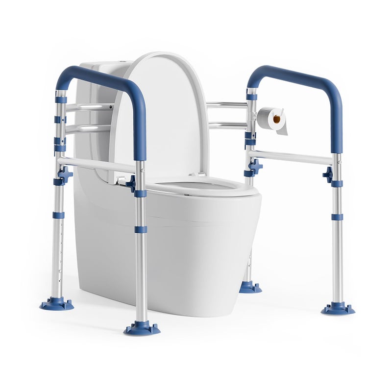 Loyoda Toilet Safety Rails for Seniors,Height-Adjustable Toilet Frame Width-Adjustable Toilet Handles Foldable Toilet Rail Provides Support for Seniors, Pregnant, Disabled